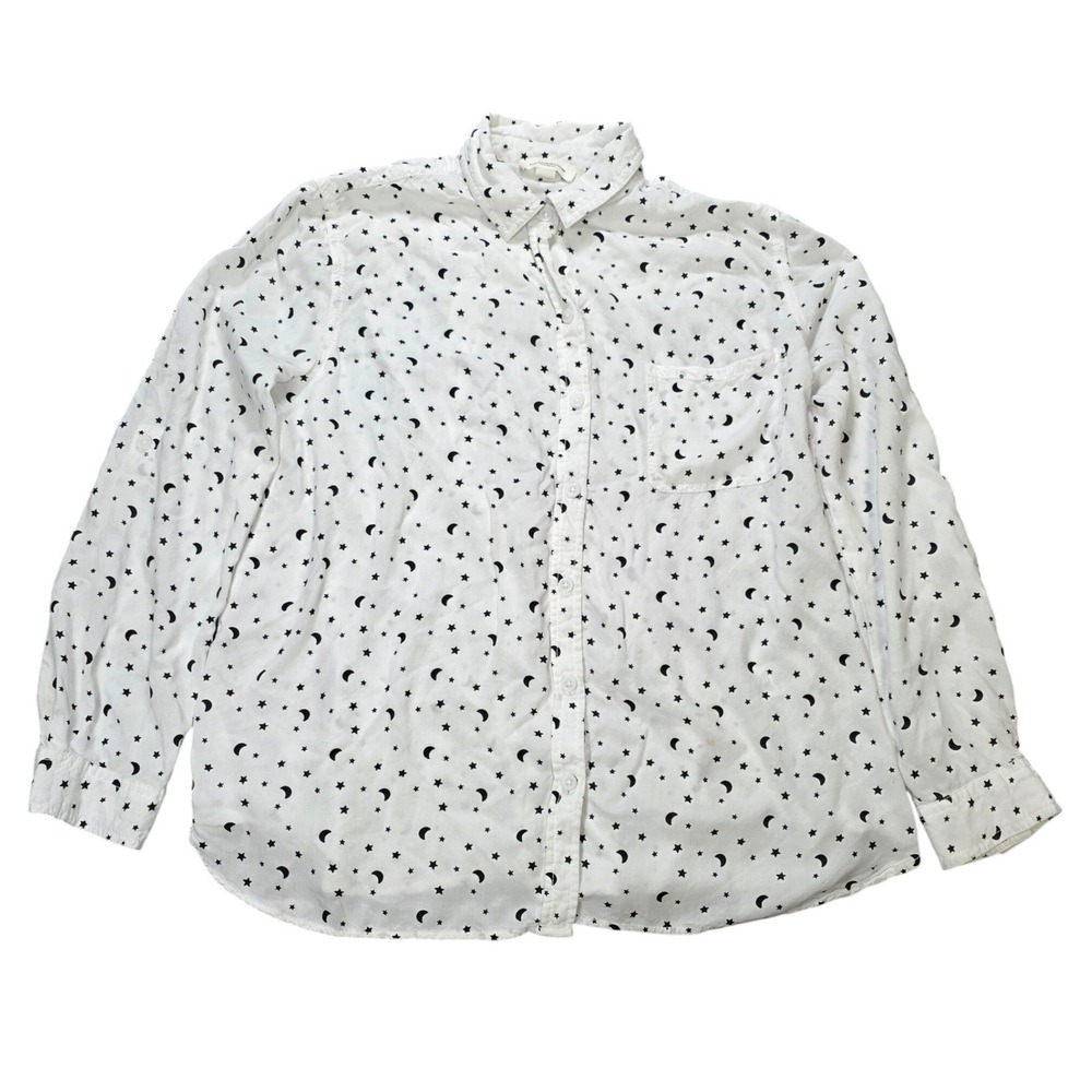 Beachlunchlounge Celestial Star Moon Print Button Down Shirt Womens Size M White
